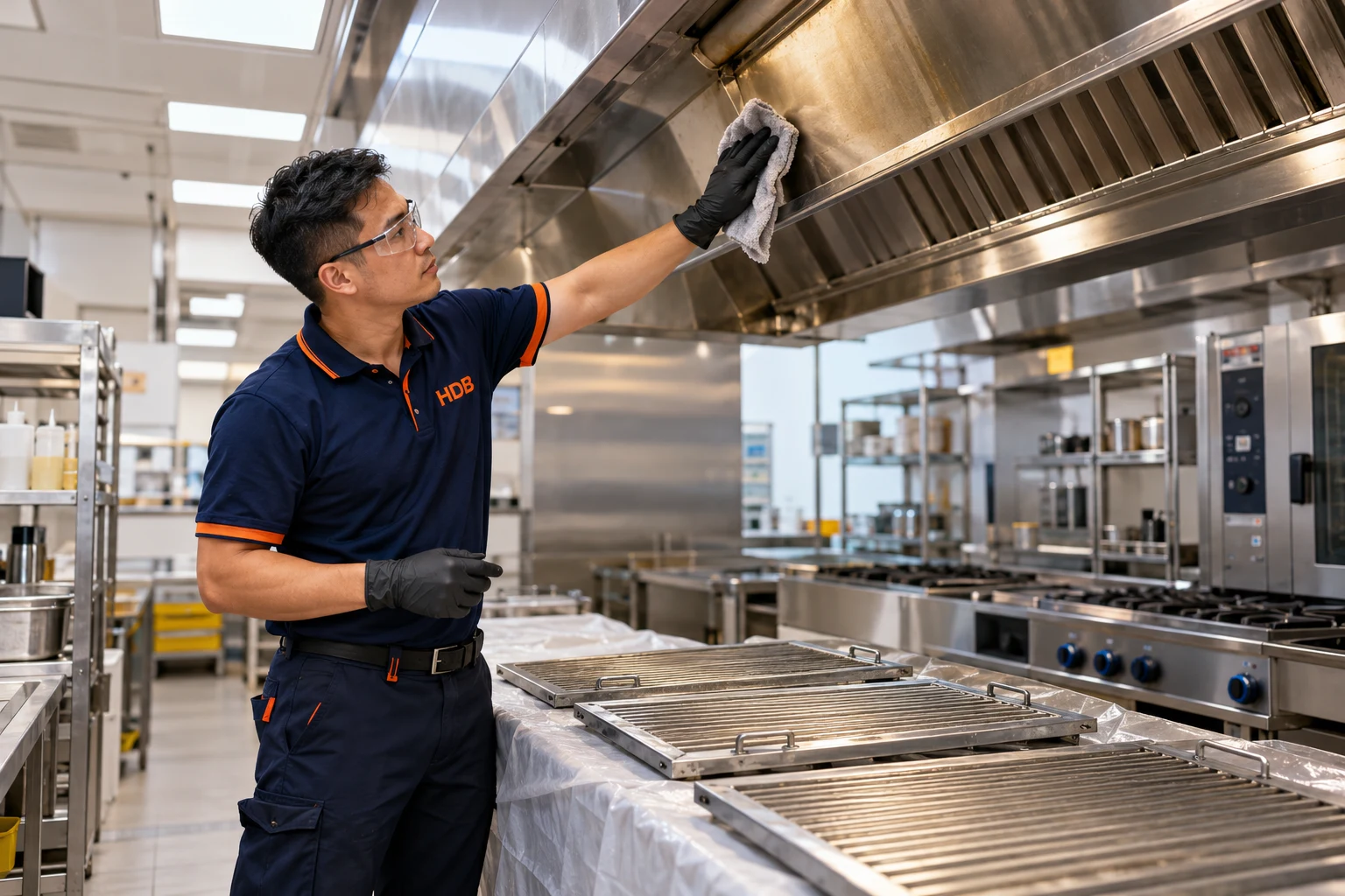 Illustrative HDB kitchen hood cleaning team