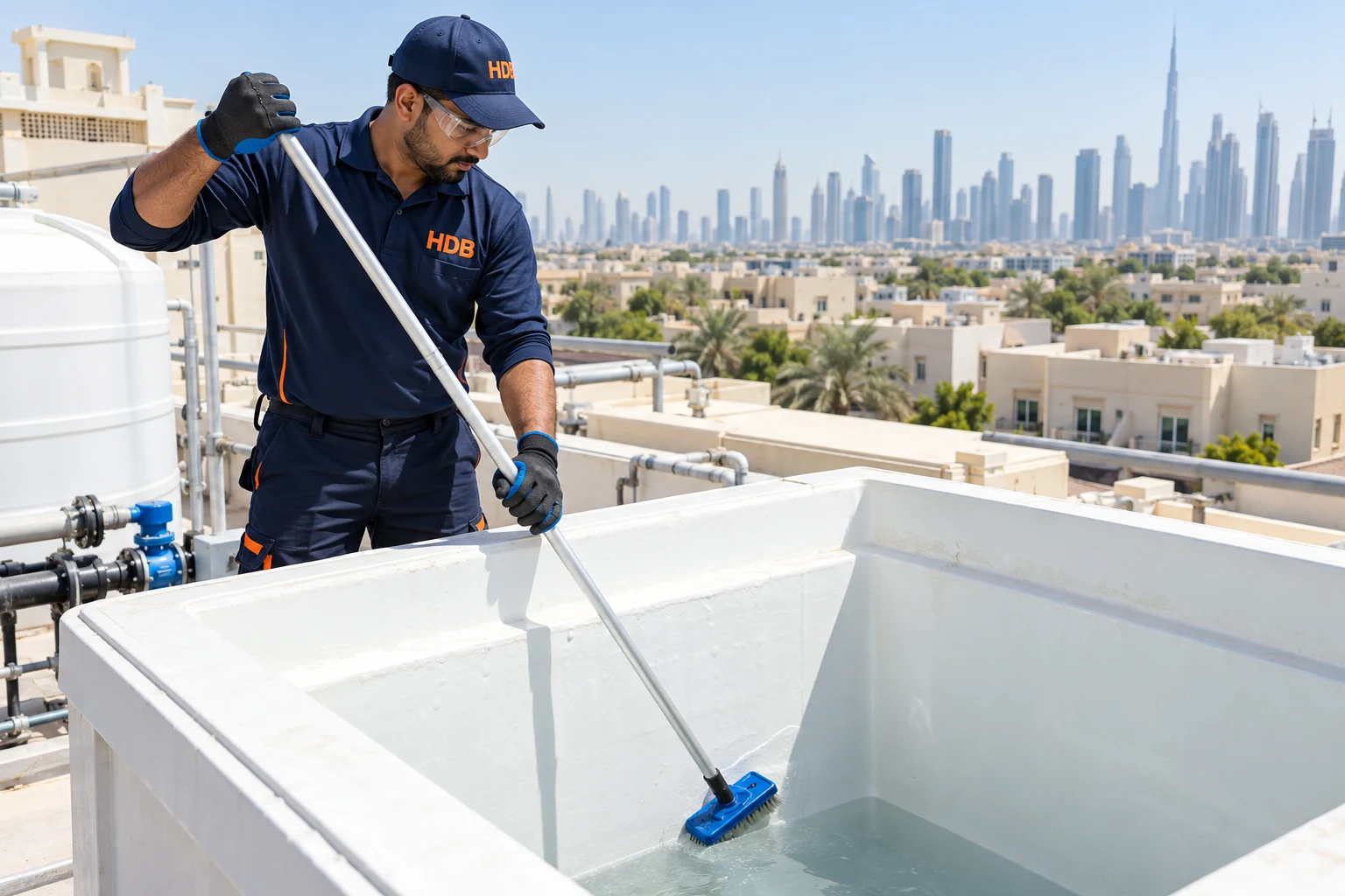 Illustrative HDB water tank cleaning team
